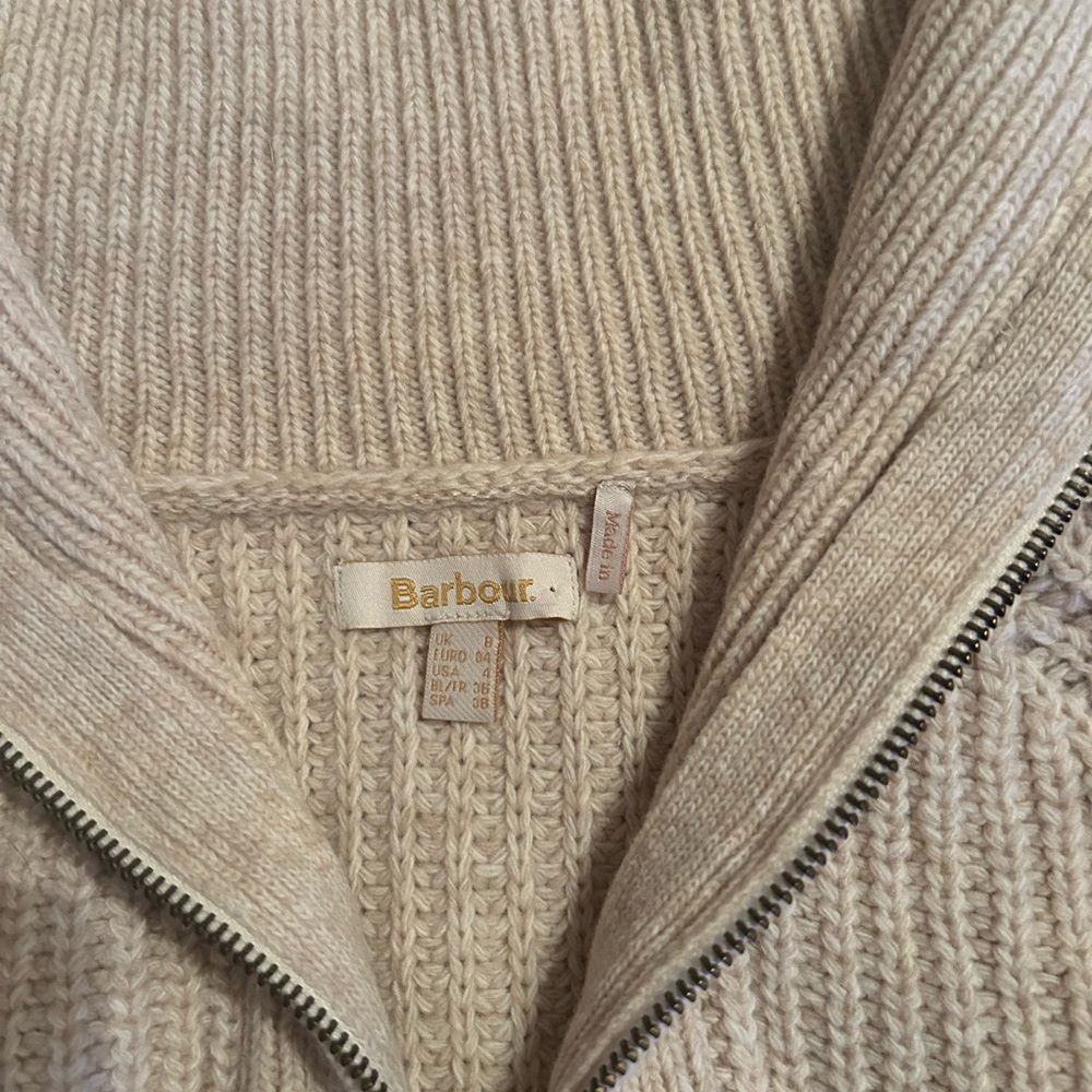 Barbour Cream Cardigan with Ribbed Texture and Zip Closure